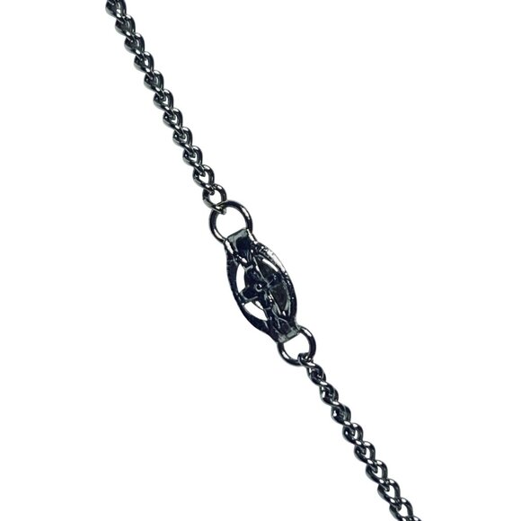 Silver Tone Curb Chain Necklace With Faux Turquoise Cross Pendant (5683) - Picture 7 of 8